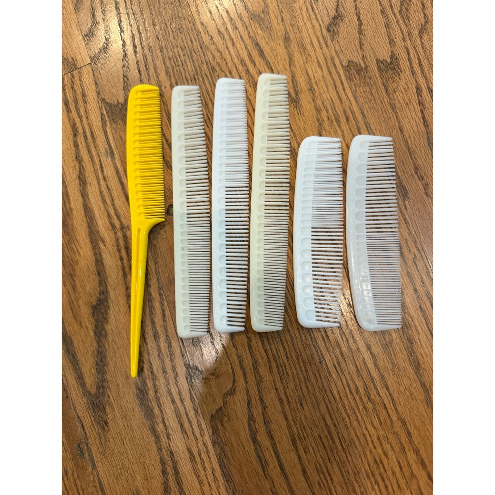 Vintage Tupperware Hair Combs Set of 6 Yellow White Rat Tail Styling - Picture 6 of 9